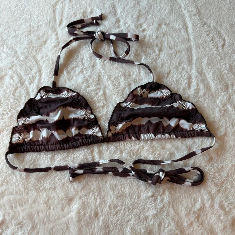 New! Frankies Bikinis Tidal Triangle Tie Dye Bikini Top Brown 45525